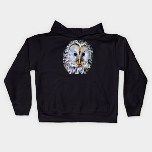 Realistic color pattern - eyes and head of an owl Kids Hoodie